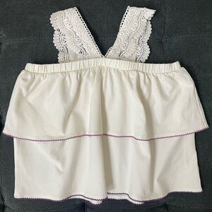 Matilda Jane Enchanted Garden Coconut Tiered Ruffle Top with Purple Trim